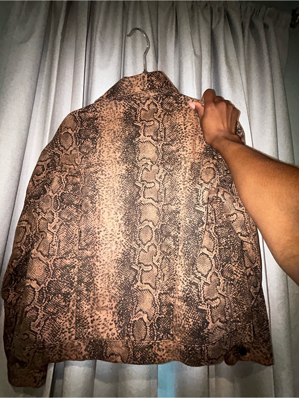 Free People Tan/Brown Snake-Print Denim Jacket - Picture 2 of 4